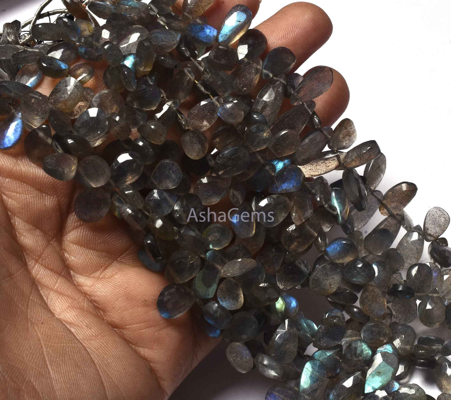 AAA Quality Blue Fire Labradorite Faceted pears Shape Beads,7.5"Strand labradorite Beads, Natural Black Rainbow Teardrop Beads Jewelry Craft