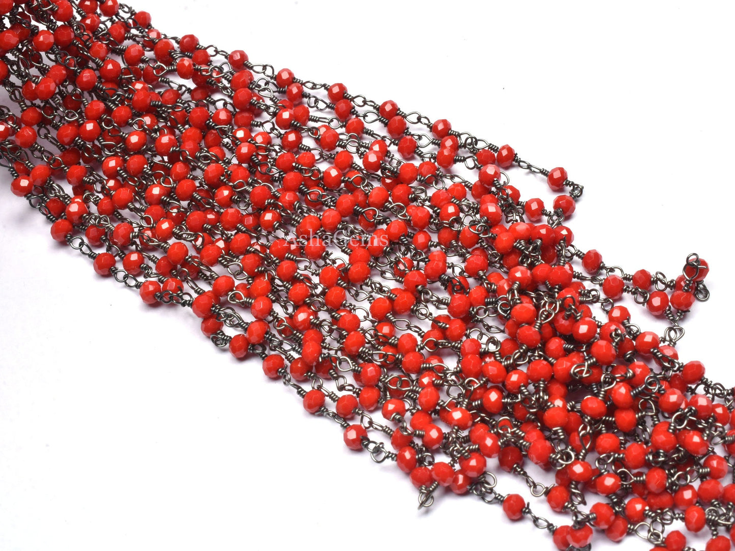 AAA Red Onyx Hydro Faceted Rondelle Beads Rosary Chain Black Metal Plated Gunmetal Wire Wrapped Chain 3-3.5mm Jewelry Making Necklace Chains