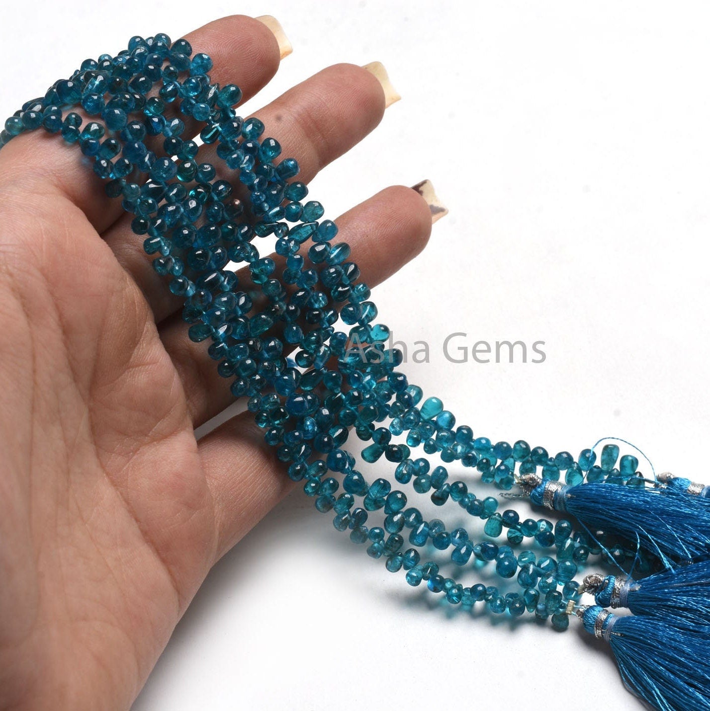 Natural Blue Apatite Smooth Drop Shape Beads, Fine Neon Apatite Beads,8"Strand Neon Blue Apatite Plain Handmade Tiny Teardrop Gemstone Beads