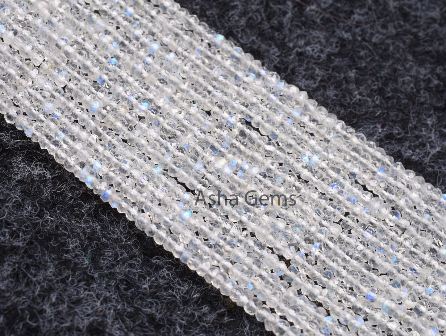 Natural Rainbow Moonstone Faceted Rondelle Shape Beads,13" Strand Blue Fire Rainbow Indian Machine Cut Beads, AAA White rainbow Bead Jewelry (AG-15179)