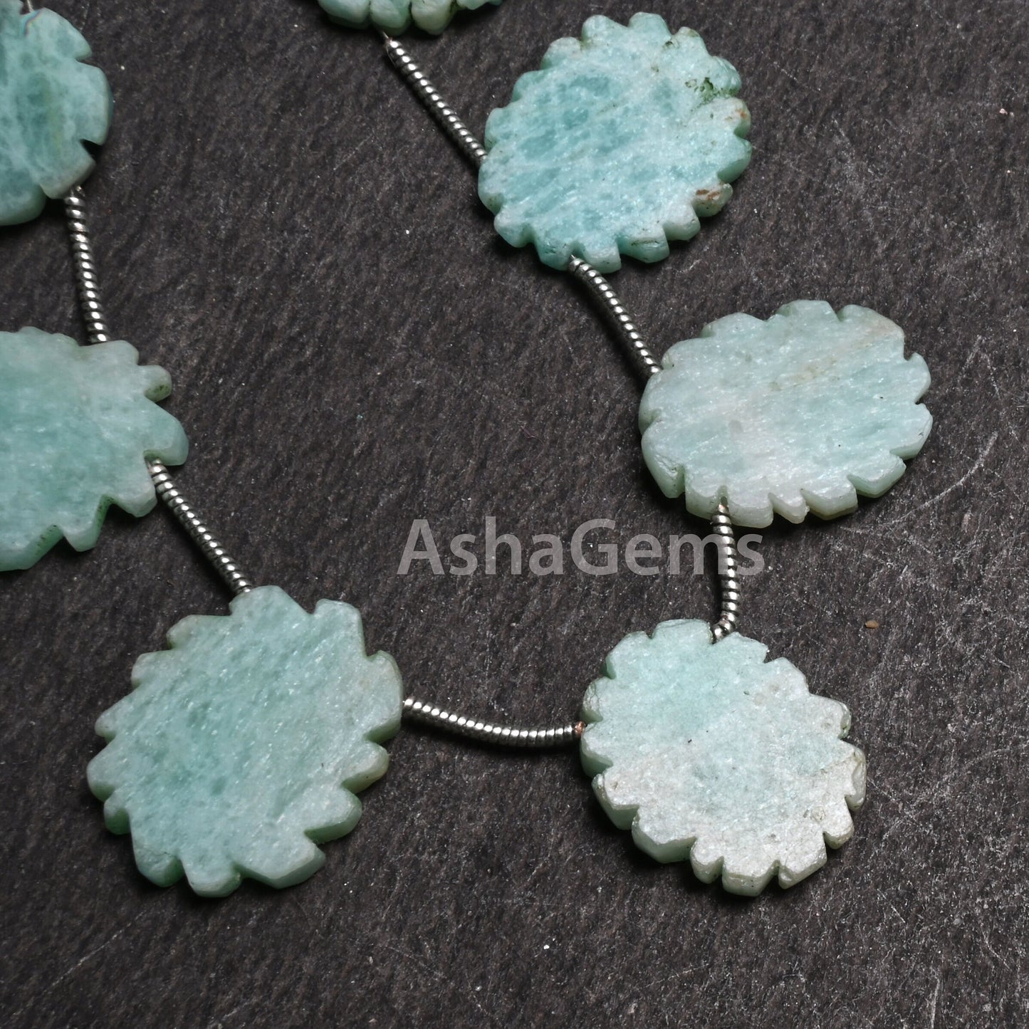 Fine Blue Amazonite Fancy Flat Rough Slice Carved Handmade Beads, Natural Amazonite Uneven Raw Polish Slice Gemstone Carving Beads Jewelry