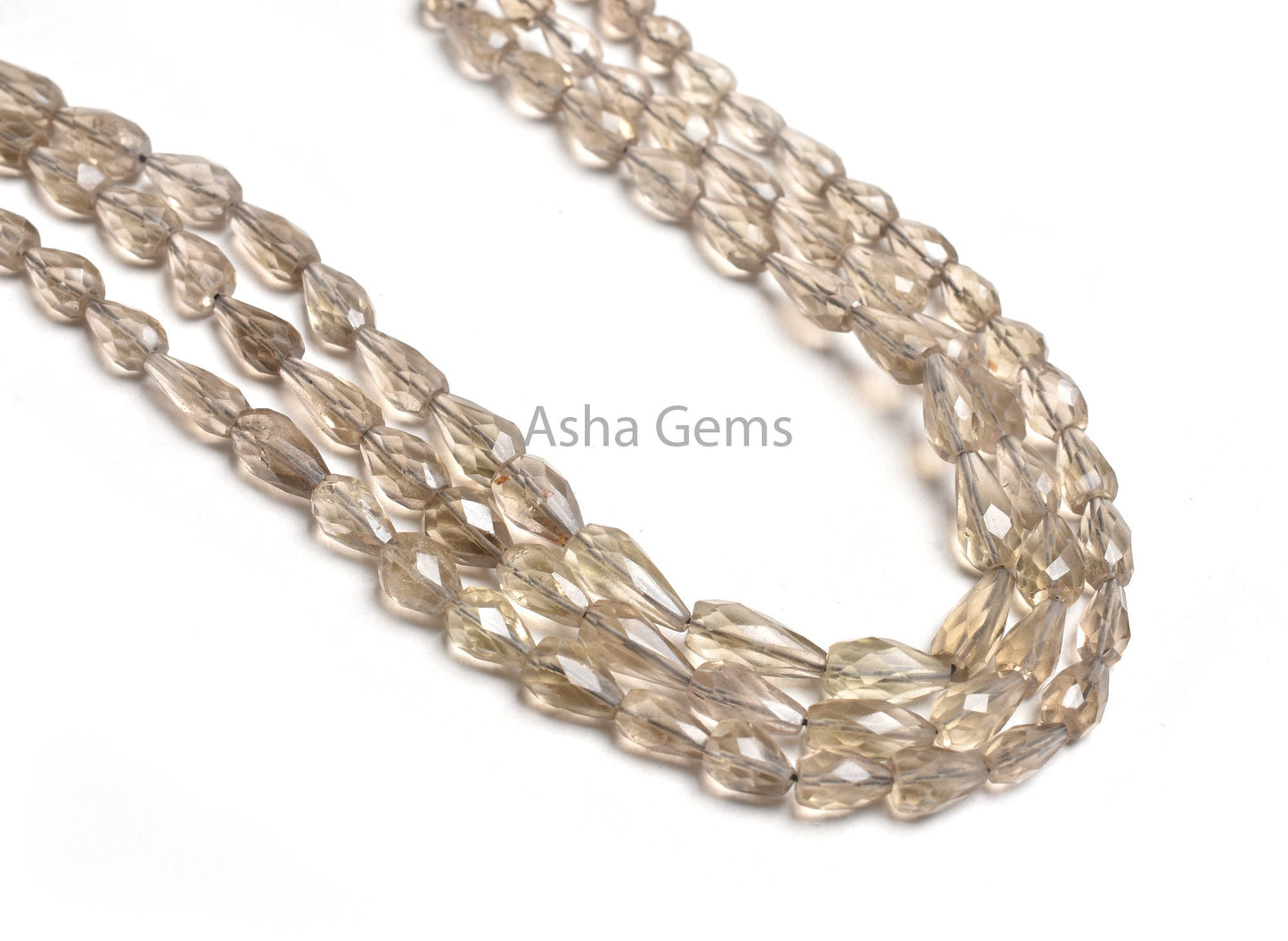 Beautiful Smoky Faceted Drops Shape Gemstone Beads,15" Natural Light Grey Smoky Indian Cut Straight Drill Teardrop Beads Smoky Jewelry SALE