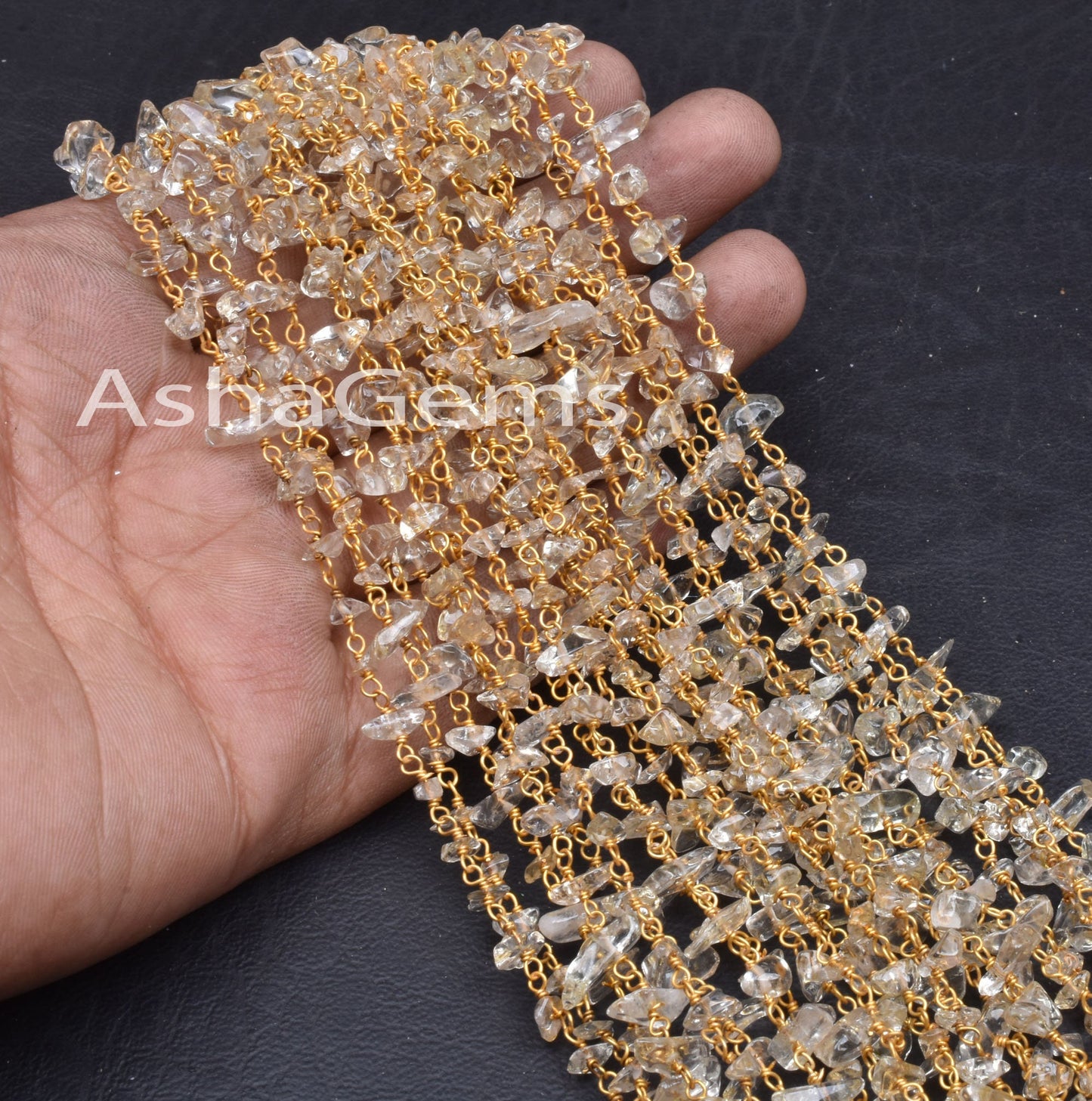 Natural Green Amethyst Uncut Bead Rosary Chain Gold Plated Wire Bulk Roll Amethyst Smooth Chip Beaded Chain For Necklac Jewelry making Craft