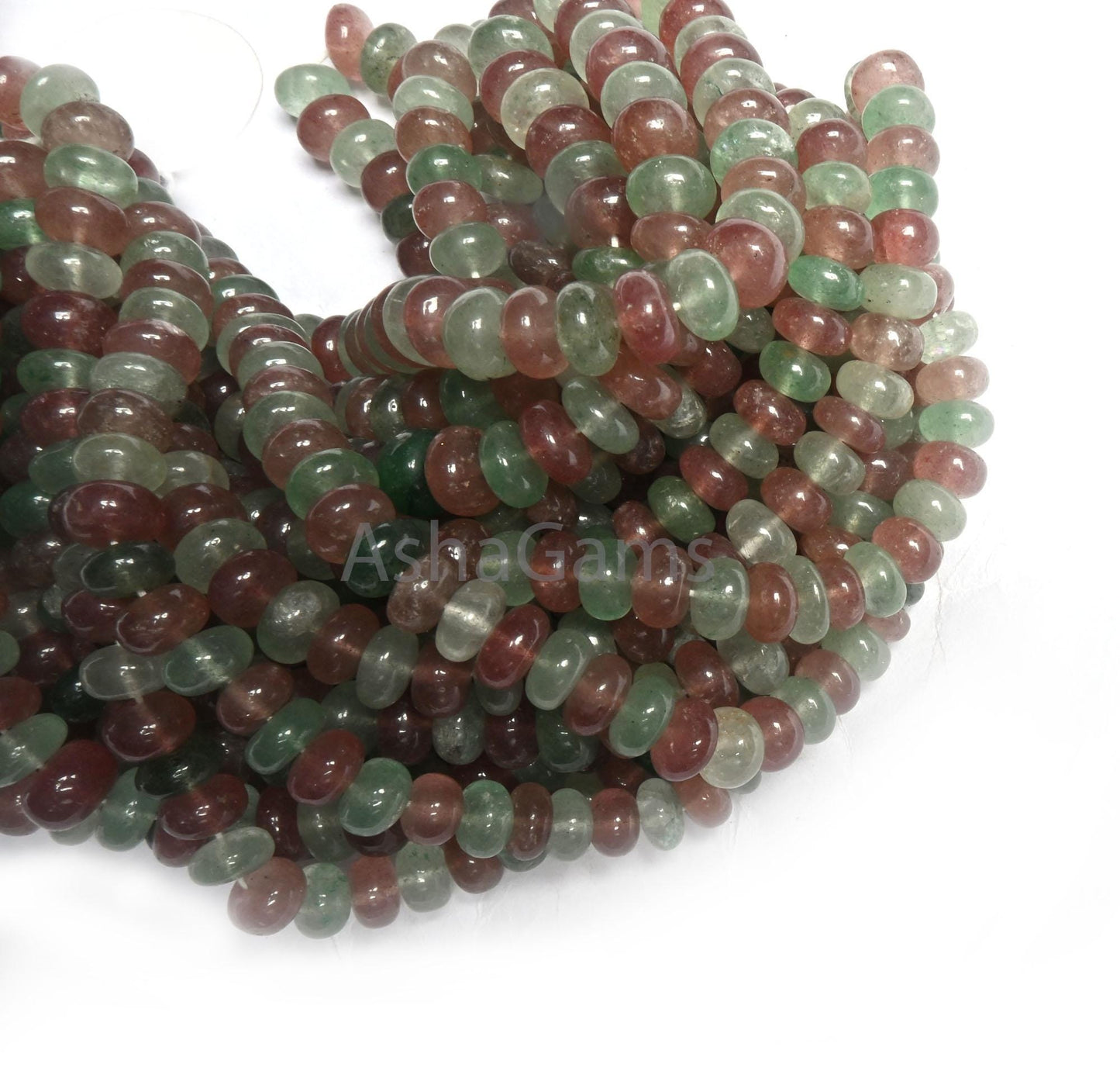 Shaded Pink Green Strawberry Quartz Rondelle Shape Handmade Beads, Natural Multi Strawberry Quartz Smooth Gemstone Loose Beads Jewelry SALE
