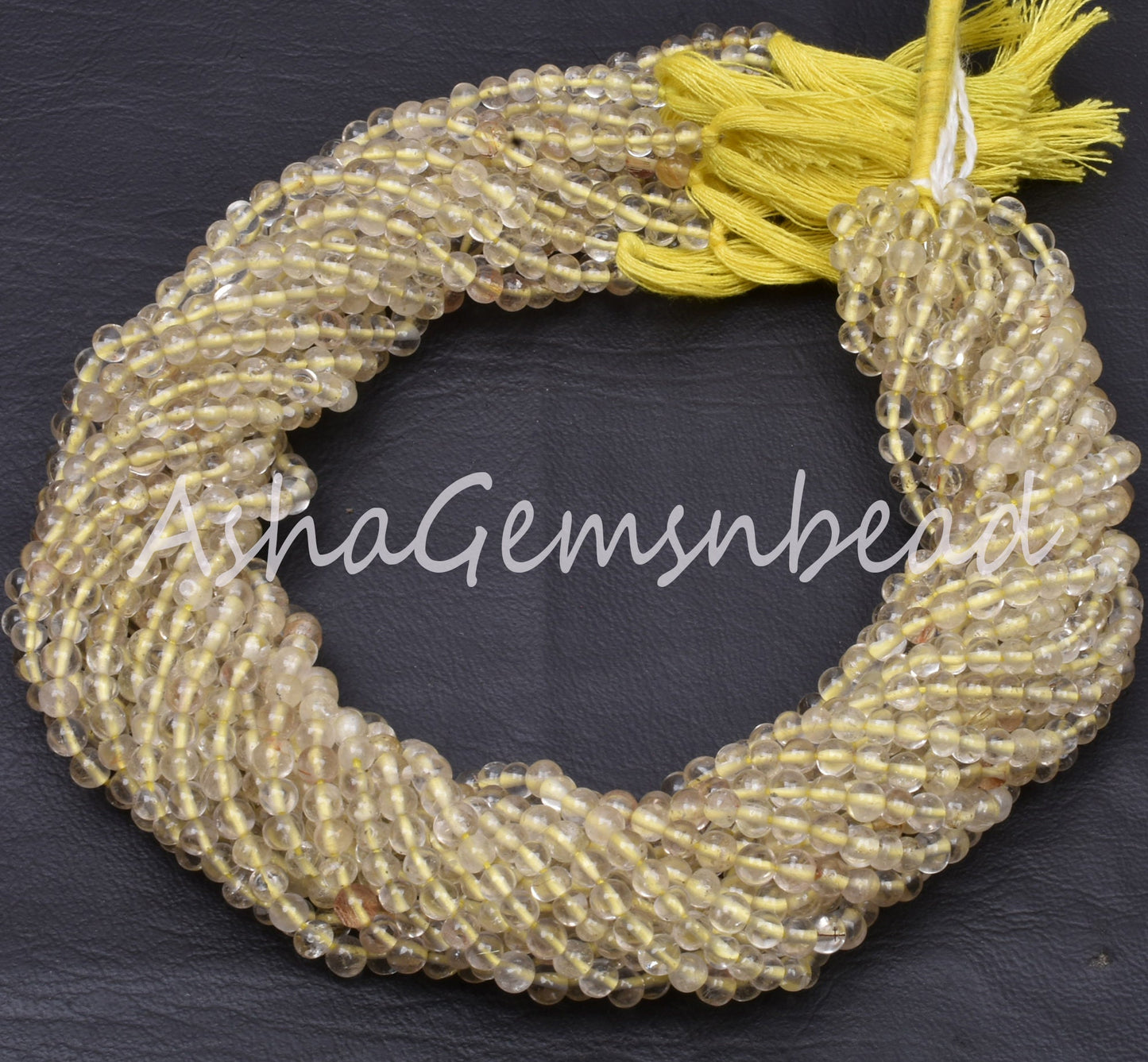 4 mm Lemon Quartz Smooth Round Ball Gemstone Beads,13" Strand Natural Yellow Lemon Plain Round Shape Beads, Lemon Quartz Bead Jewelry Crafts