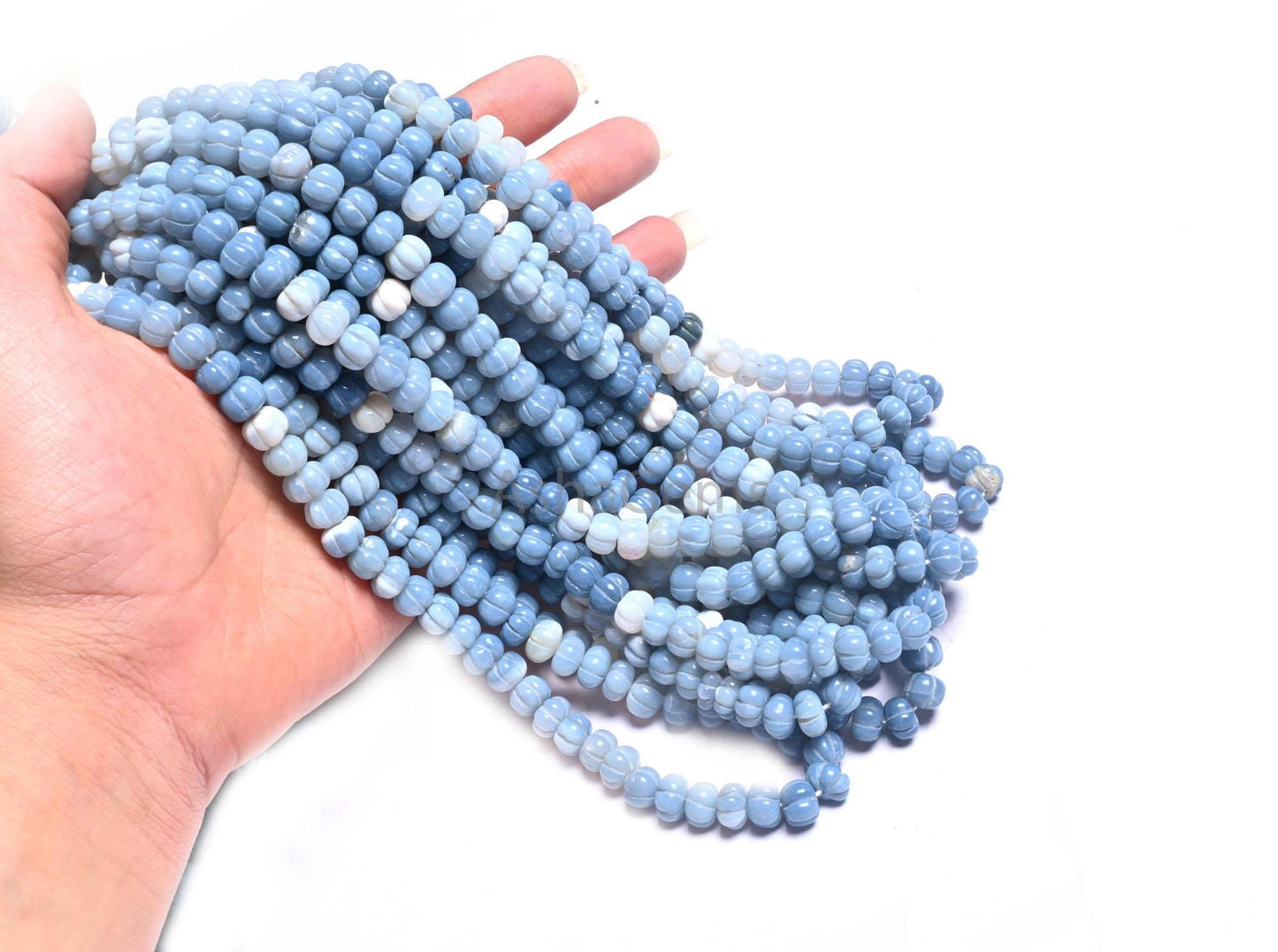 Shaded Blue Oregon Opal Carving watermelon Gemstone Beads, Fine Pigeon Blue Opal Carved Pumpkin Handmade Opal Melon Carve Bead Jewelry Craft