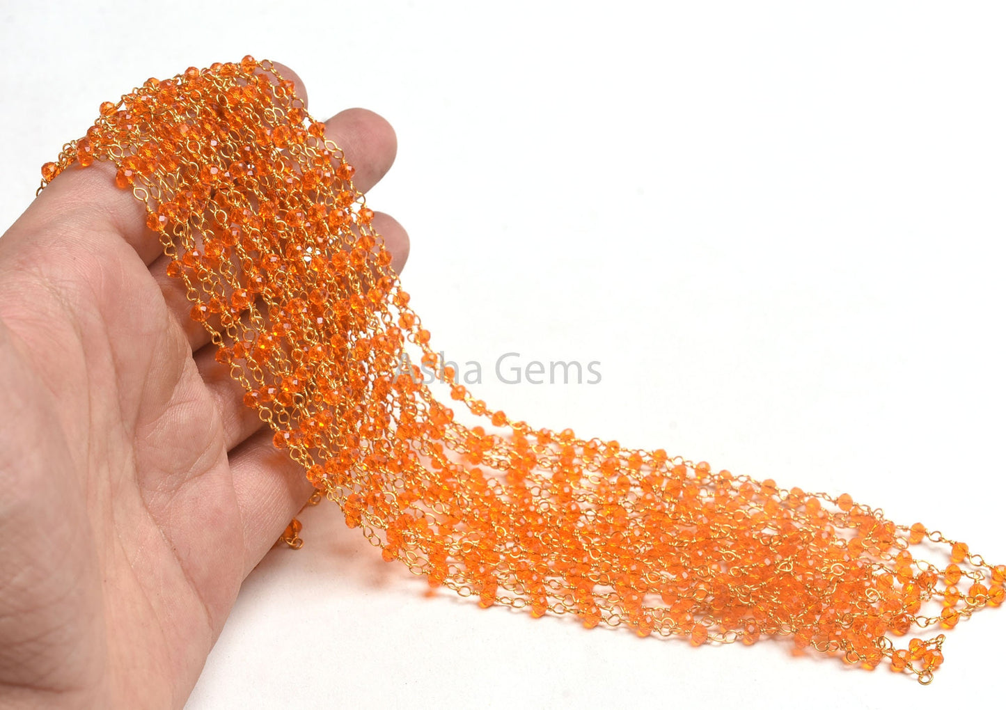 AAA Fanta Orange Hydro Faceted Rondelle Beads Rosary Chain,3-3.5 mm Gold Plated wire Wrap Handmade Rosary Chain By Feet Jewelry making Craft