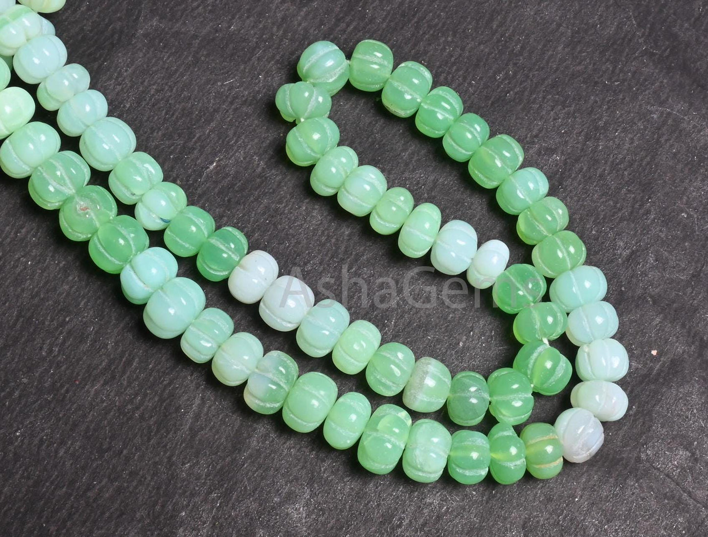 Beautiful Green Parrot Opal Carved watermelon beads, Fine mint Green Opal Shaded Carving Pumpkin Opal Fancy Hand Carve Bead Jewelry Necklace