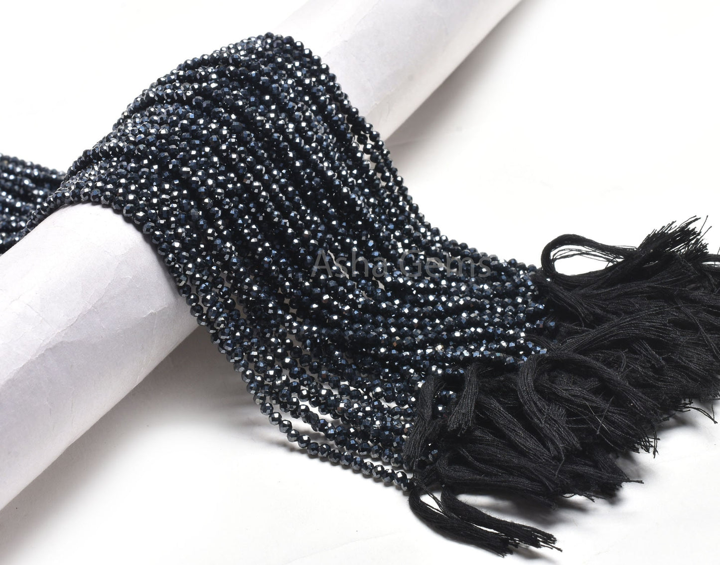 3.2 mm AAA Black Spinel Silver Coated Faceted Rondelle Shape Beads,13" Strand Black Spinel Beads, Natural Spinel Machine Cut Gemstone Beads