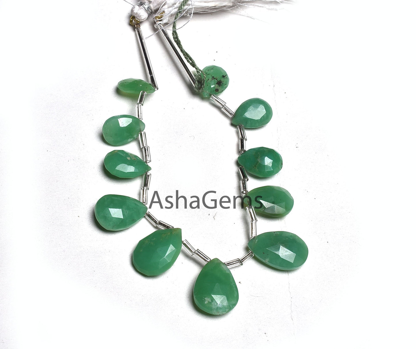 Genuine Green Chrysoprase Faceted Pear Shape Gemstone Beads,11Pc Strand Natural Chrysoprase Flat Teardrop Bead Chrysoprase Briolette Jewelry