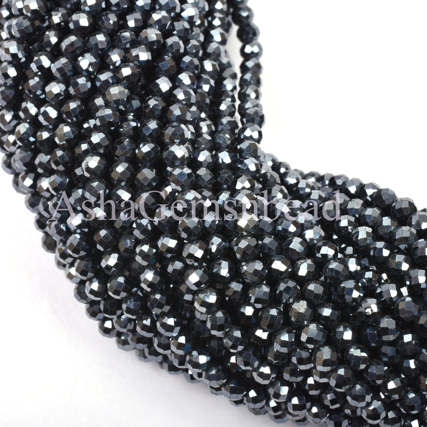 3.2 mm AAA Black Spinel Silver Coated Faceted Rondelle Shape Beads,13" Strand Black Spinel Beads, Natural Spinel Machine Cut Gemstone Beads