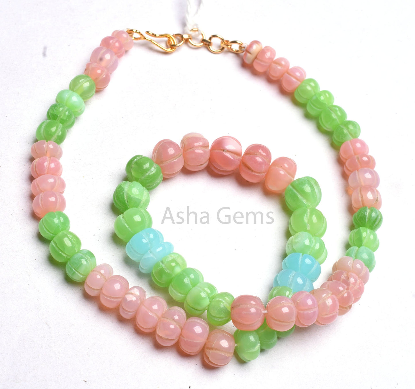 AAA Shaded Multi Pink Green Blue Opal Carved Watermelon Beads Necklace, Opal Carving Pumpkin Necklace Gemstone Opal Melon Hand Carve Jewelry