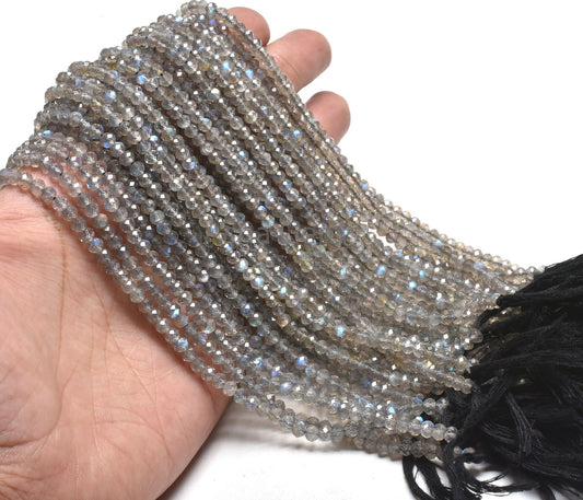 AAA Labradorite Faceted Beads,3.70 ,4 mm Natural Blue Fire Labradorite Micro Cut Rondelle Beads Black Rainbow Machine Cut Bead Jewelry SALE (15533)