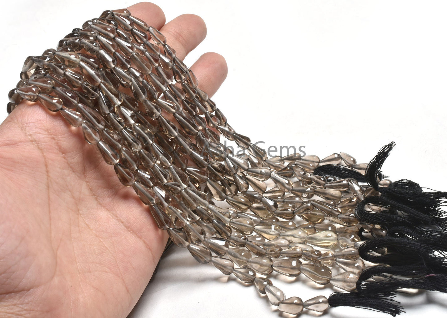 Beautiful Smoky Quartz Smooth Drops Shape Beads, Natural Smoky Straight Drill Teardrop Beads, Smoky Handmade Gemstone Loose Beads,14" Strand