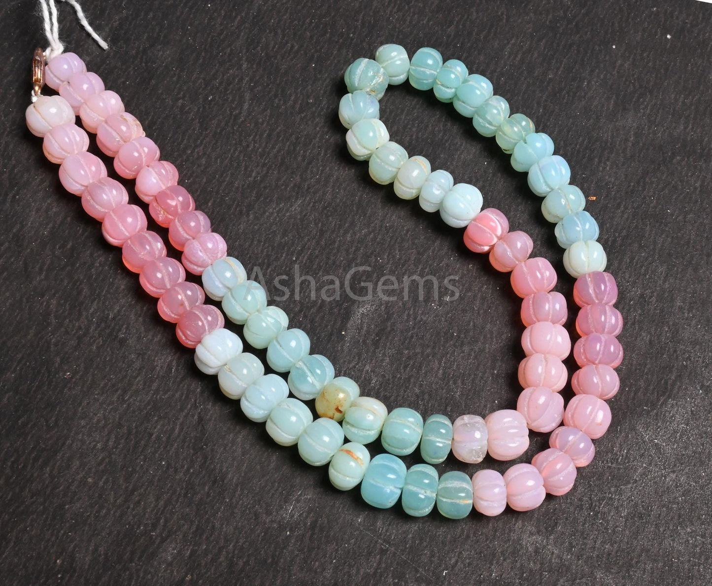 9 mm AAA Quality Peru Blue Pink Shaded Opal carving Watermelon Gemstone Beads Necklace,16" Multi Opal carved Pumpkin handmade Beads Jewelry
