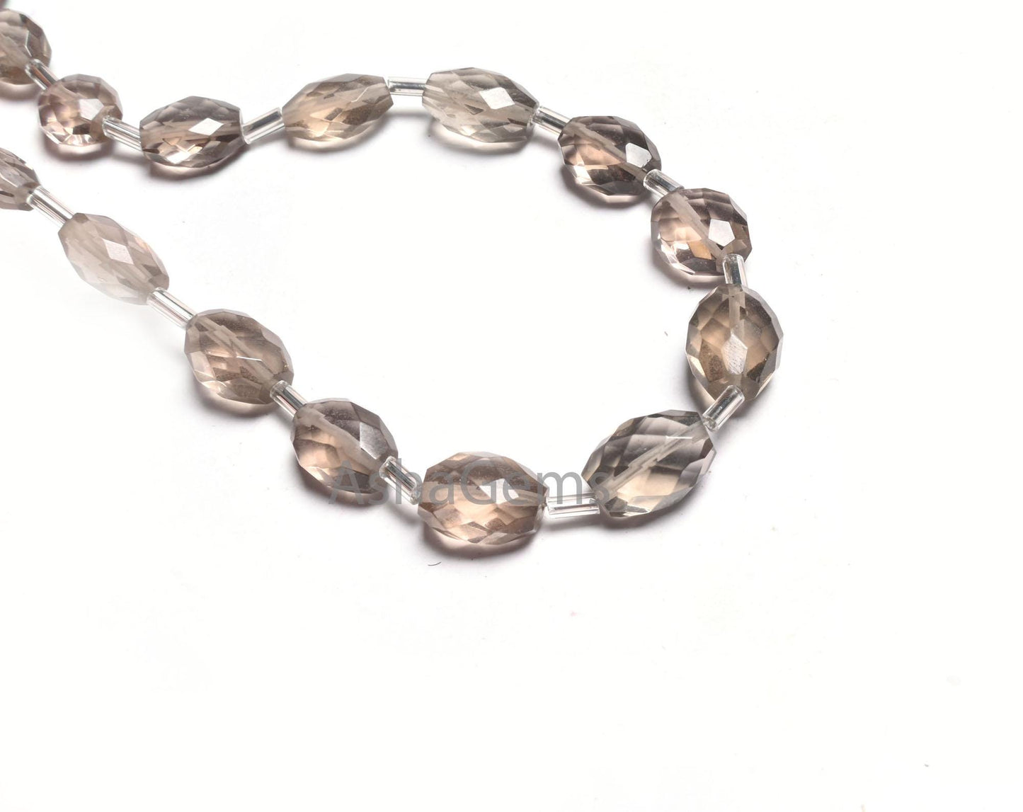 Beautiful Light Grey Quartz Hydro Fancy Puff Oval faceted Beads,10"Smoky Color Grey Hydro Oval Briolette Checker Cut Bead Jewelry Craft SALE