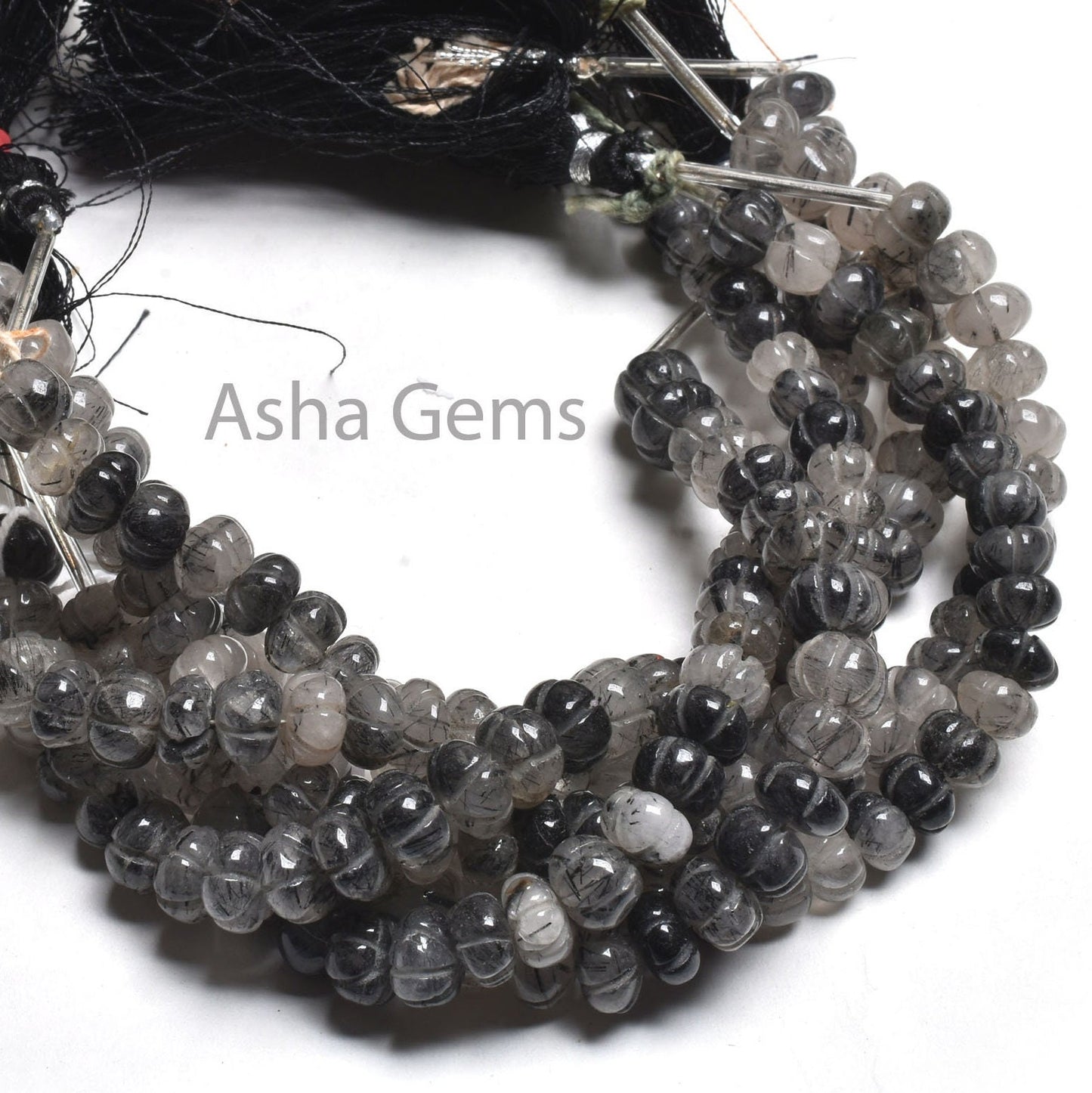 Beautiful Black Rutile Carved Pumpkin Beads, Rutilated Quartz Carved Watermelon Handmade Gemstone Beads Rutile Carve Bead Jewelry Craft SALE
