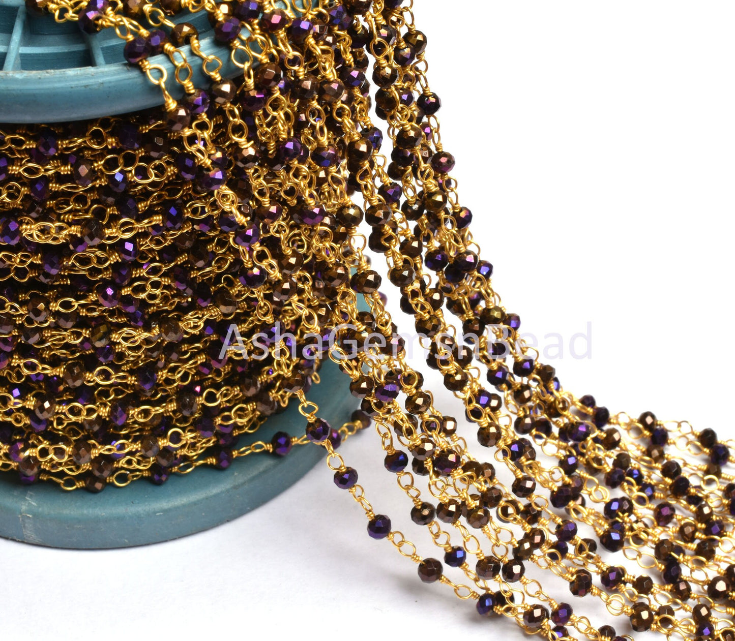 3,10,50 Foot Purple Mystic Pyrite Hydro Faceted Rondelle Beads Rosary Chain Gold Plated Wire Wrapped Beaded Chain Jewelry Making Crafts SALE