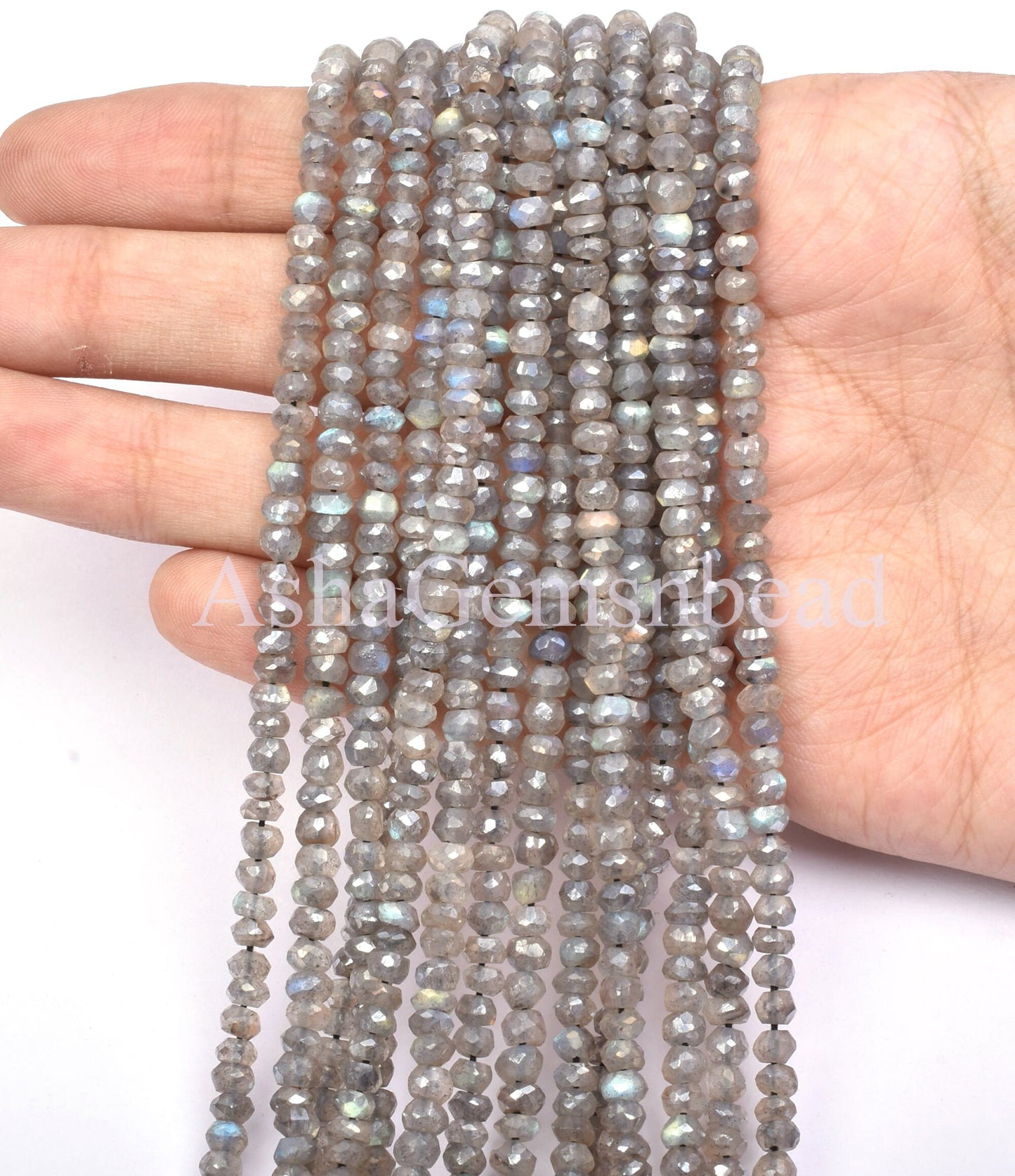 13"Strand Beautiful Natural Labradortie Silver Coated Micro Cut Rondelle Faceted Gemstone Beads 4 mm,Fine Quality,Jewellery Making Crafts