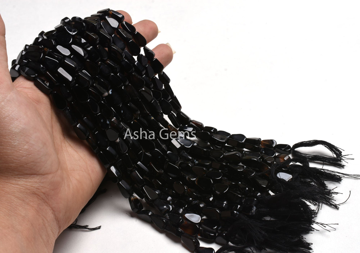 Beautiful Black Onyx Smooth Pear Beads,13"Strand Natural Onyx Uneven Flat Teardrop Straight Drill Beads, Onyx Black Gemstone Bead Handicraft