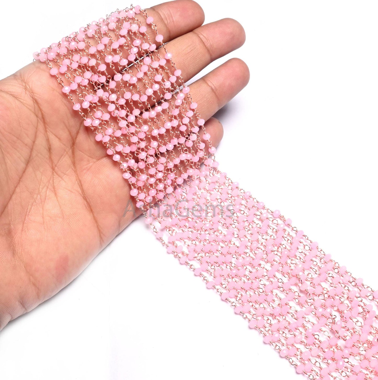 Beautiful Pink Rose Quartz Hydro Faceted Rondelle Beads Chain Bulk Roll Rosary Chain Rose Gold Plated Copper Wire Wrapped Chain Jewelry SALE