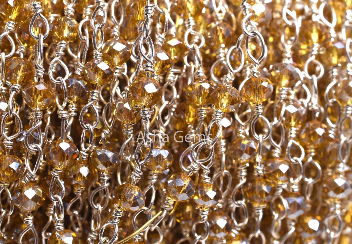 AAA Quality Brown Quartz Hydro Silver Coated Beads Rosary Chain, Silver Plated Wire Faceted Rondelle Beads handmade Chain Jewelry Craft SALE