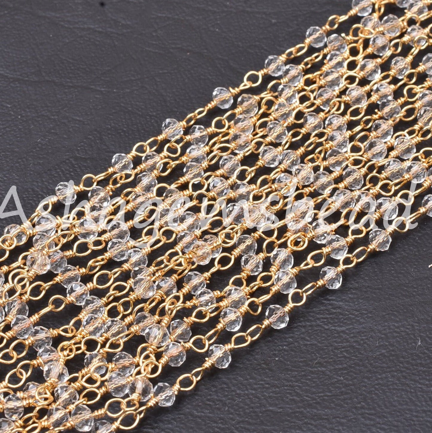 1,3,5,10,50 Ft,Clear Crystal Quartz Hydro Faceted Rondelle Beads Rosary Chain,3mm,Gold Plated Wire,Beaded Chain,Finding,Jewelry Making,Craft