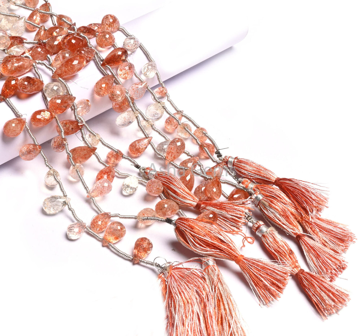AAA Quality Natural Sunstone Faceted Drop Shape Beads, Shaded Red Orange Sunstone Teardrop Briolette Side Drill Sunstone Bead Jewelry Crafts