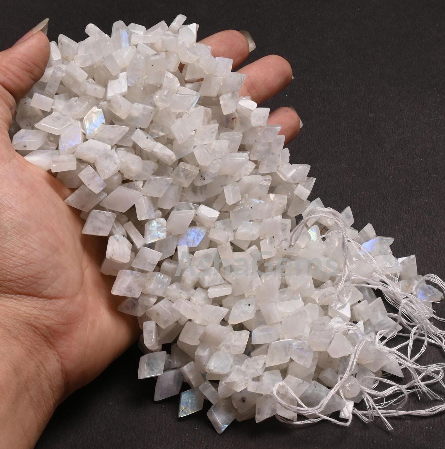 Flashy Rainbow Moonstone Smooth Rhombus Shape Beads, White Rainbow Fancy Flat rhombus Side Drill Blue Fire rainbow Beads Jewelry Crafts SALE