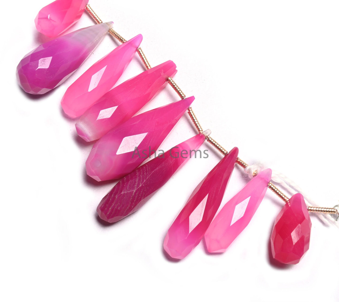 Fine Shaded Queen Pink Chalcedony Fancy Long Drop Gemstone Beads, Pink Chalcedony Pencil Teardrop faceted Briolette Gemstone Beads Jewelry