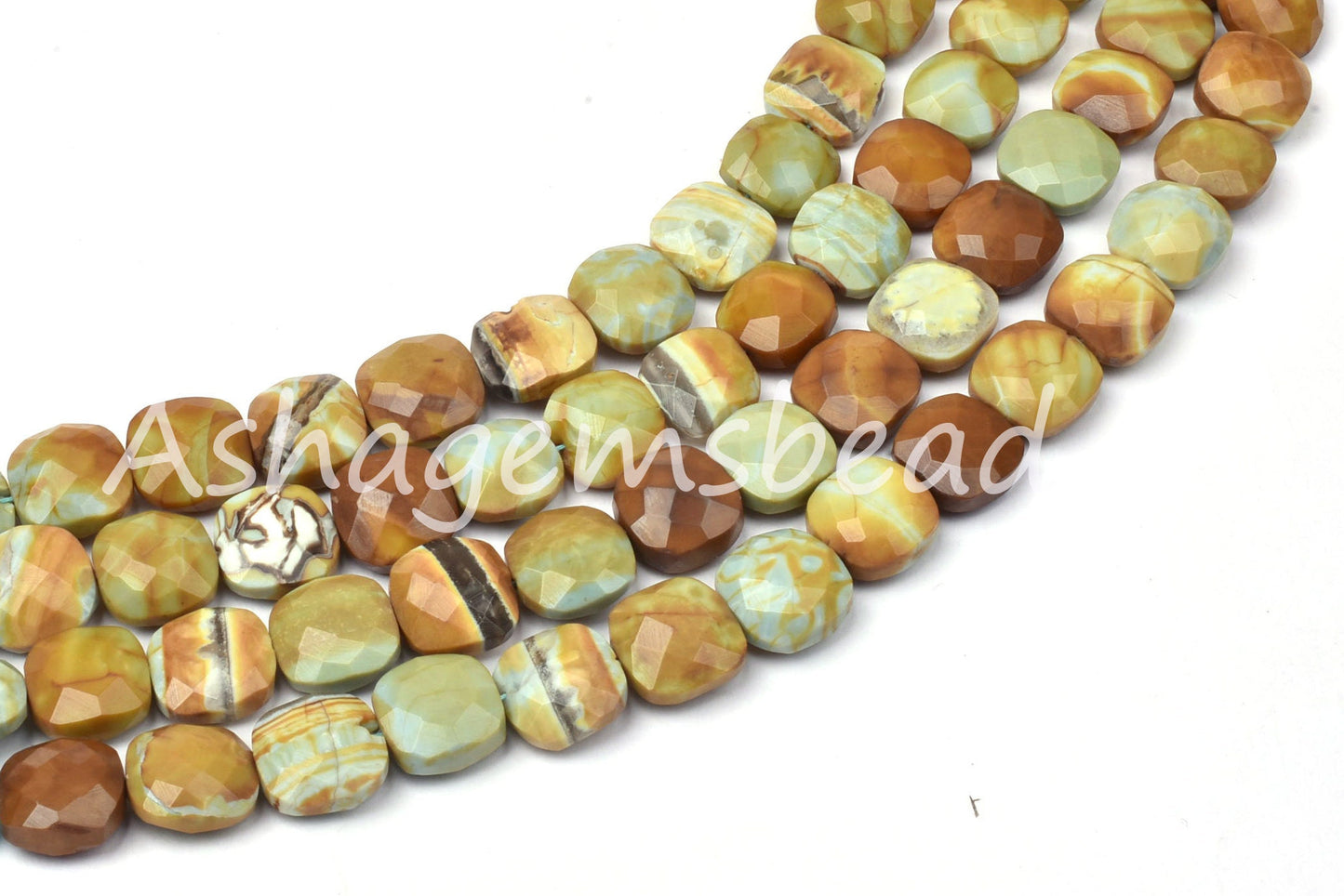 Beautiful Green Boulder Opal Faceted Cushion Shape Beads,11-14 mm,Boulder Opal Fancy Shape Cushion Beads,Opal Gemstone Beads For Jewelry,8"
