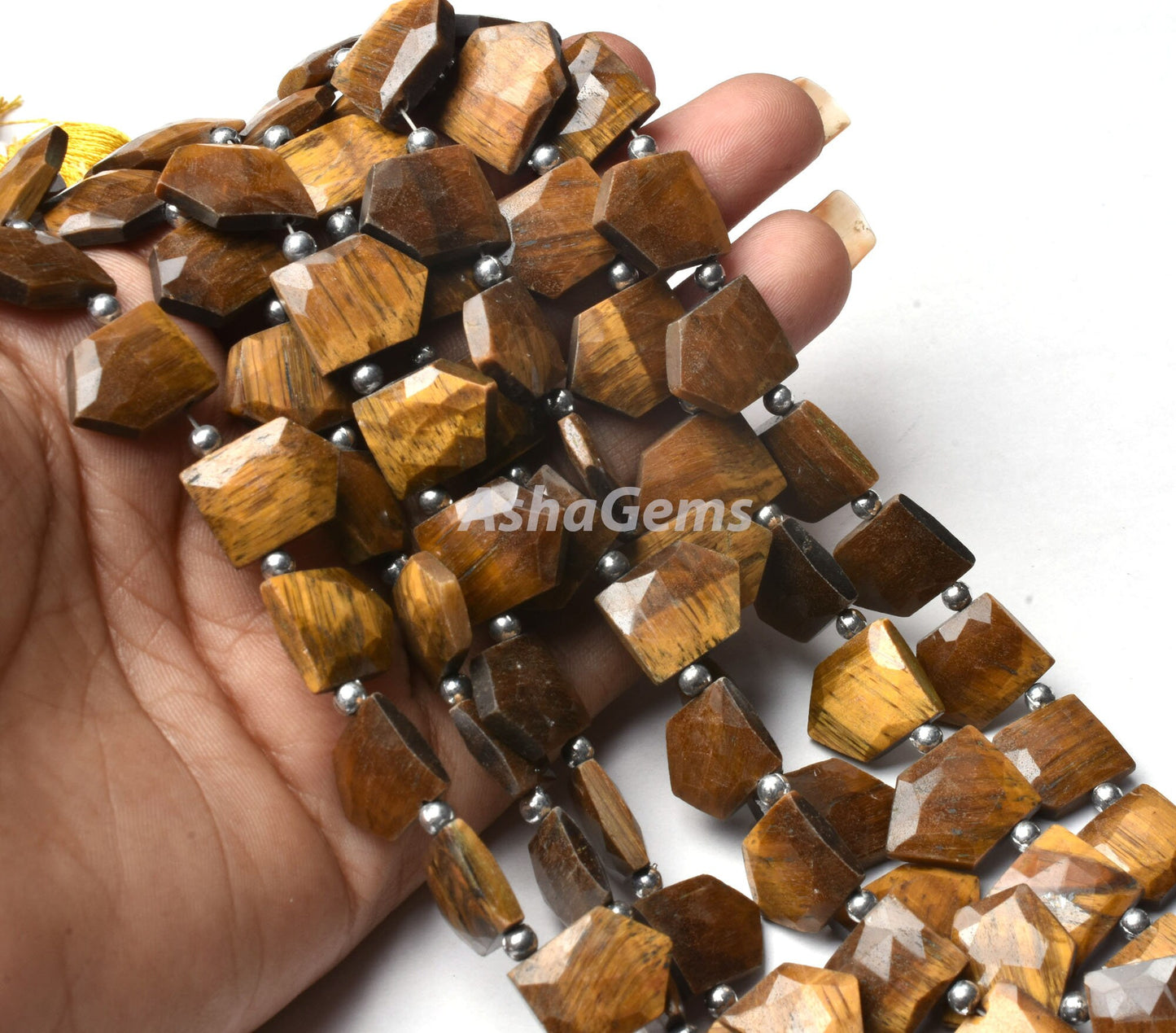 Beautiful Tiger Eye Fancy Gate Shape Gemstone Beads,8" Natural Tiger Eye faceted Briolette Side Drill Tiger Eye Beads Jewelry Crafts SALE (AG 18677 )