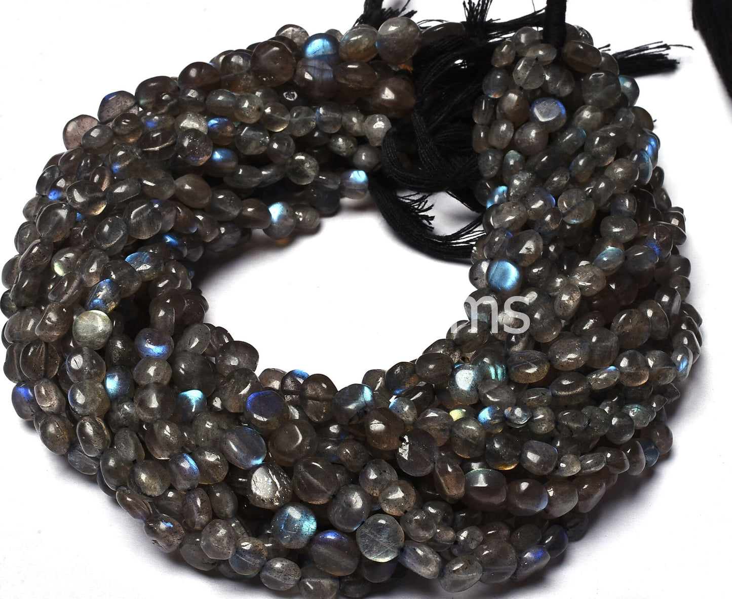 13"Strand Flashy Fire Labradorite Gemstone Beads, Natural Blue Flash Labradorite Smooth Coin Shape Black Rainbow Beads Handmade Coin Beads,