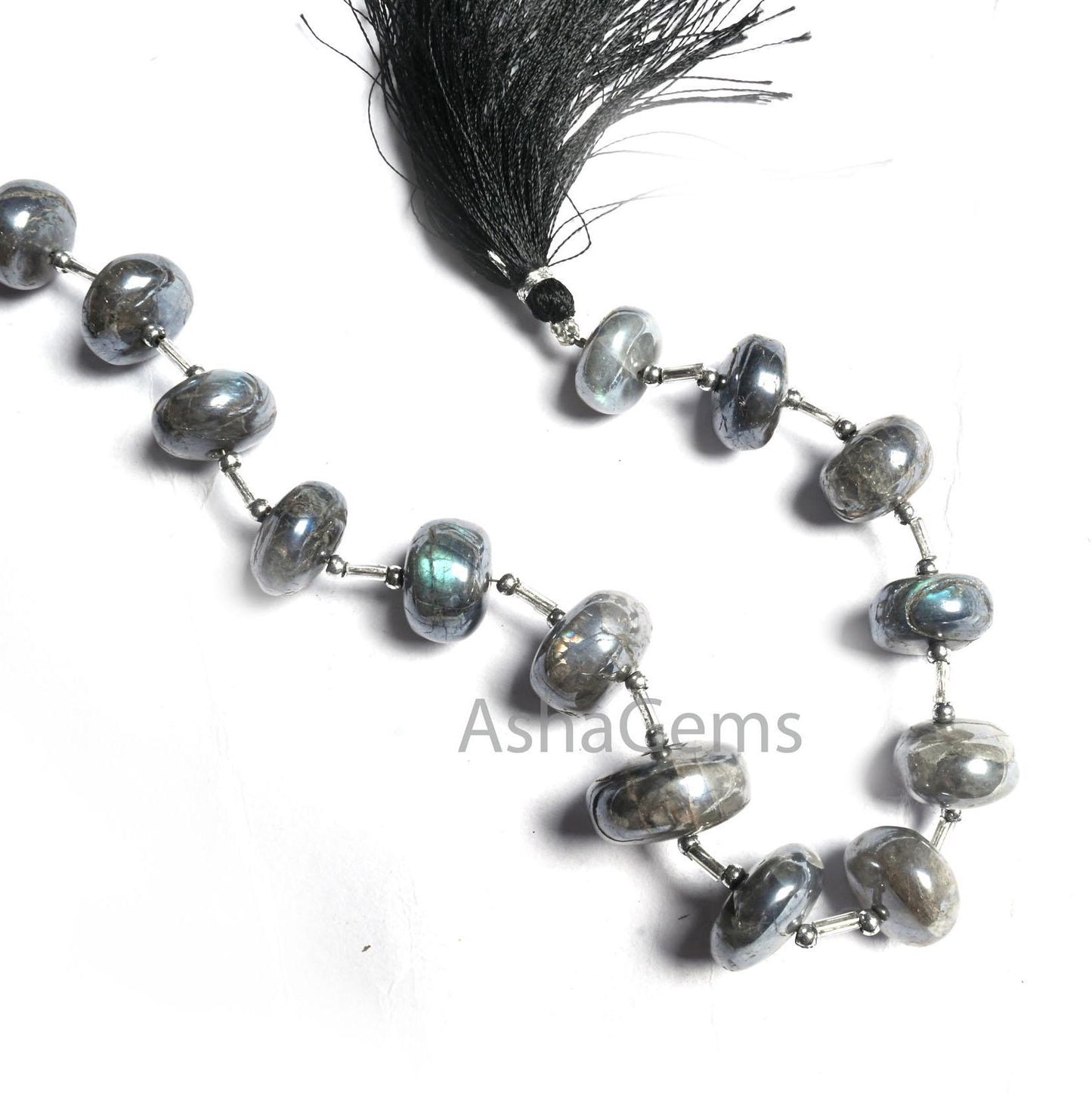 Beautiful Grey Silver coated Labradorite Smooth Gemstone Loose beads, flashy labradorite Coated Rondelle handmade Beads Jewelry Making Craft