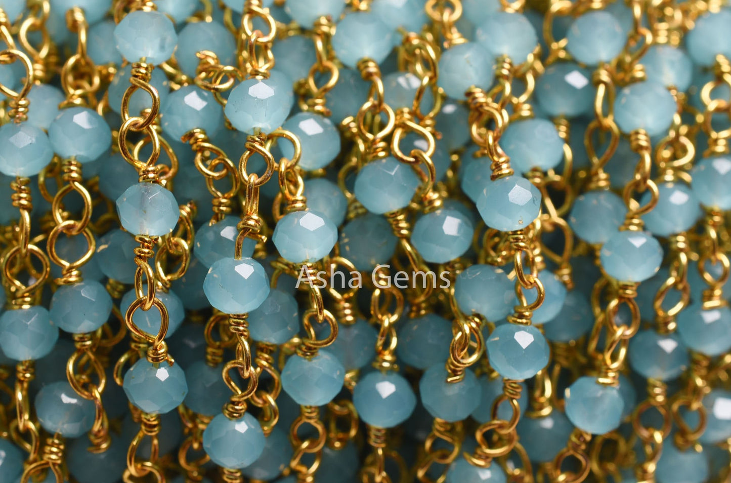 1,5,10,50 Feet Chain Blue Milky Aqua Chalcedony Hydro Faceted Rondelle Beads Rosary Chain Gold Plated Wire Bulk Roll Findings Beaded Chains