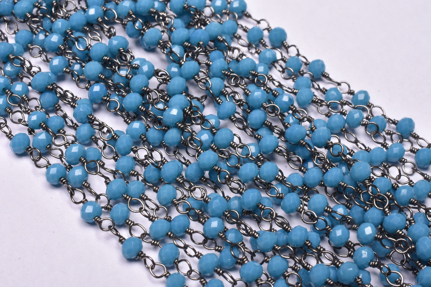 Chain Beautiful Blue Turquoise Hydro Rondelle Faceted Beads Rosary Chain,3 mm Black Plated Gunmetal Wire Jewelry Making Bulk Roll Chain Bead