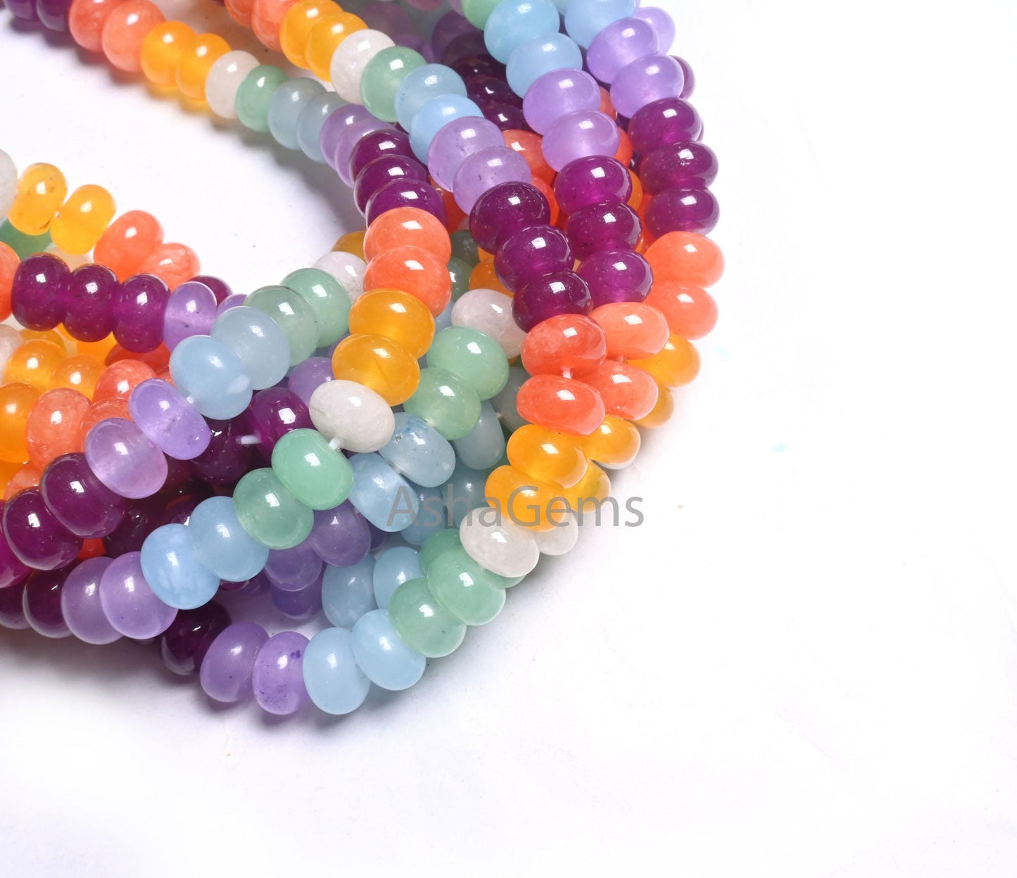 Beautiful Mix Color Quartz Smooth Rondelle Beads,8 mm Rainbow Disco Color Jade Quartz Multi Shaded Gemstone Colorful Beads Jewelry Necklace(AG 12311)