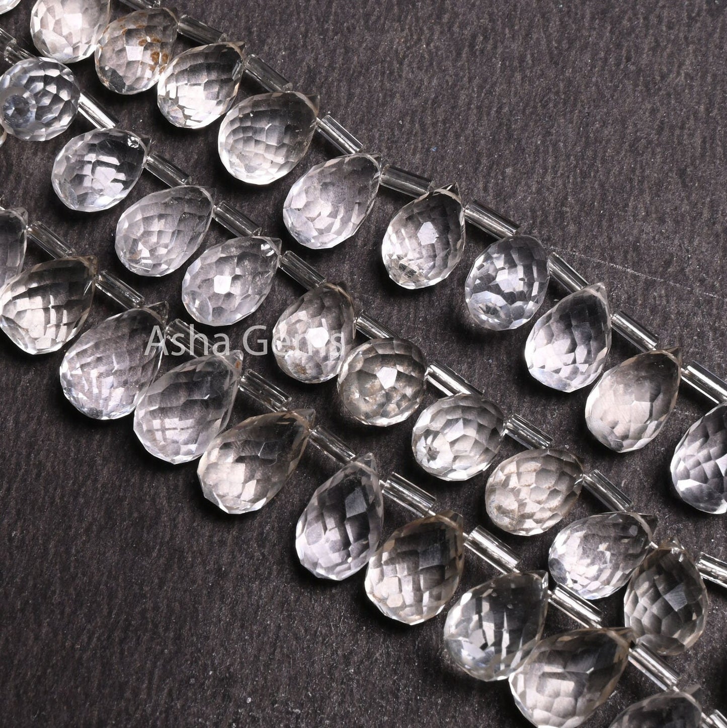 AAA Quality Crystal Quartz Faceted Drop Shape Beads,7"Natural White Crystal Side Drill Teardrop Gemstone Briolette Beads Jewelry Making SALE