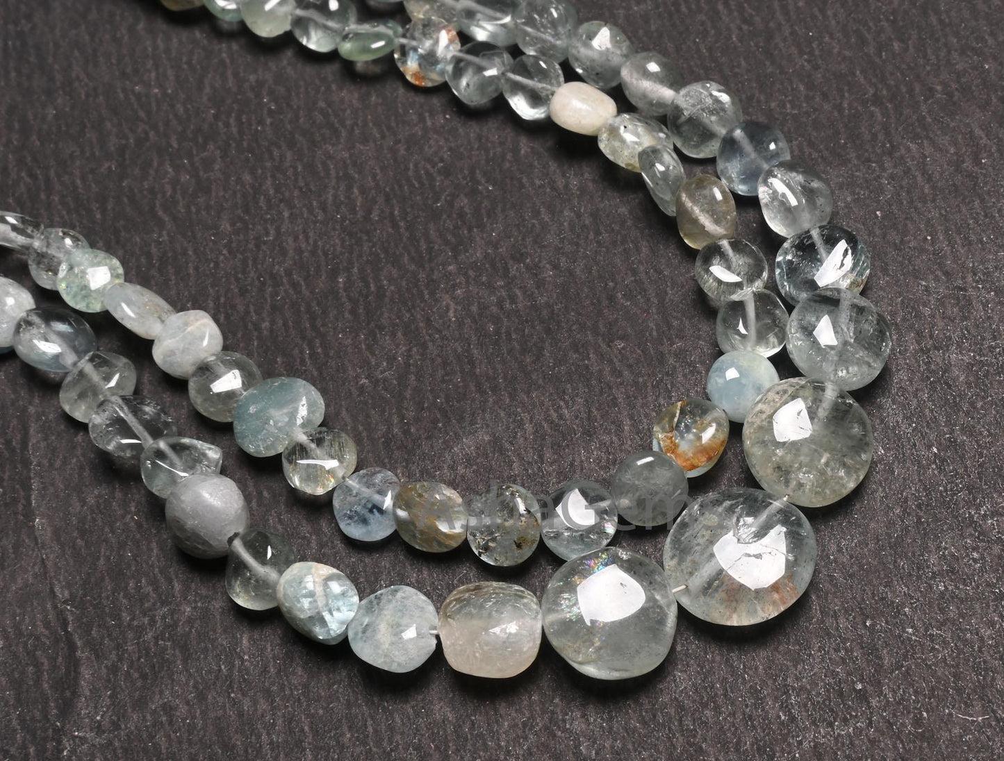 Shaded Blue Aquamarine Smooth Coin Shape handmade Beads,8" Strand Natural Aquamarine Coin Gemstone Straight Drill Beads Jewelry makings SALE