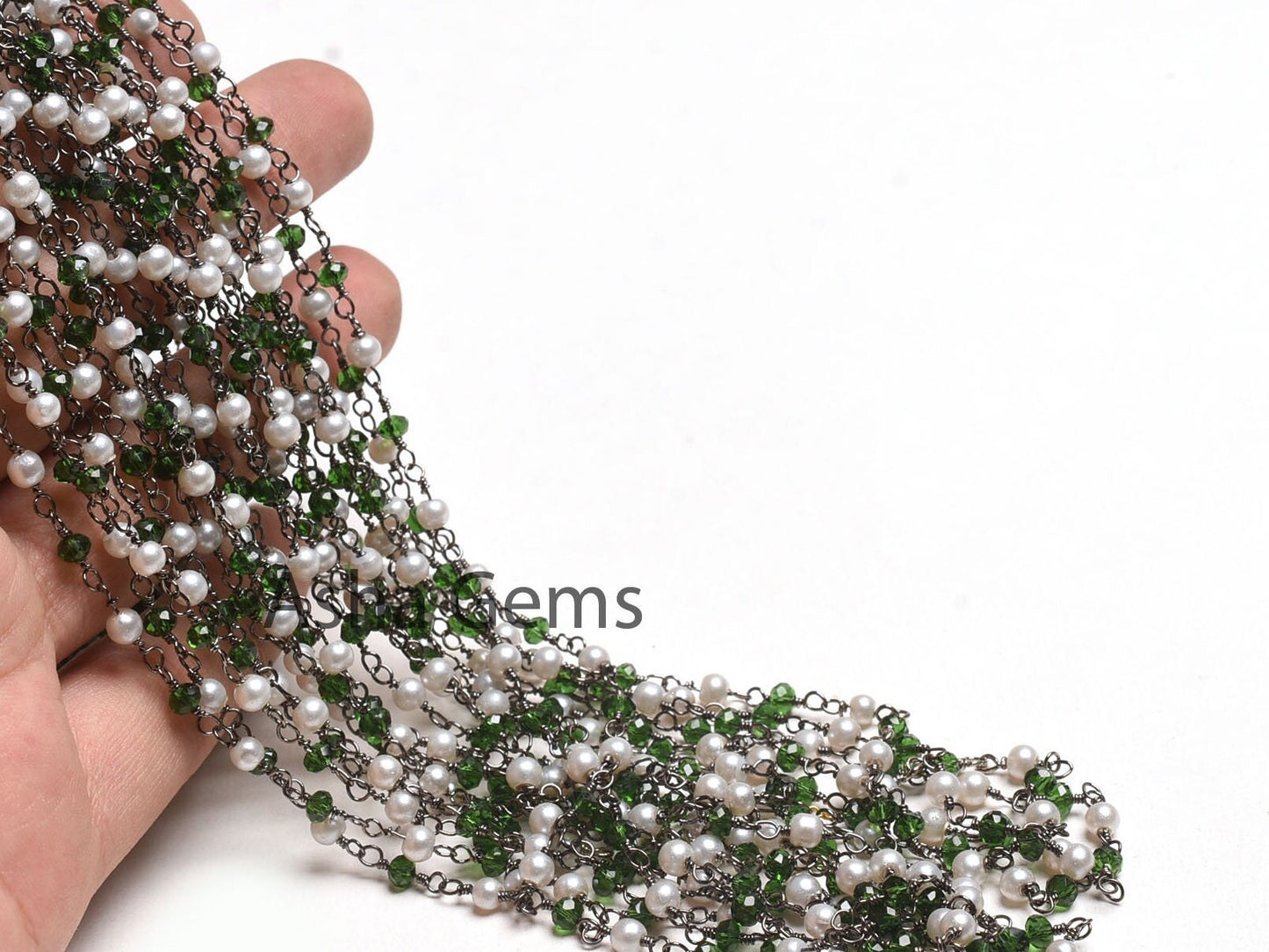 Beautiful Pearl, Chrome Green Hydro Beads Rosary Chain,3 mm Black Plated Gunmetal Wire Wrap Faceted Rondelle Beads Chain Jewelry Making SALE