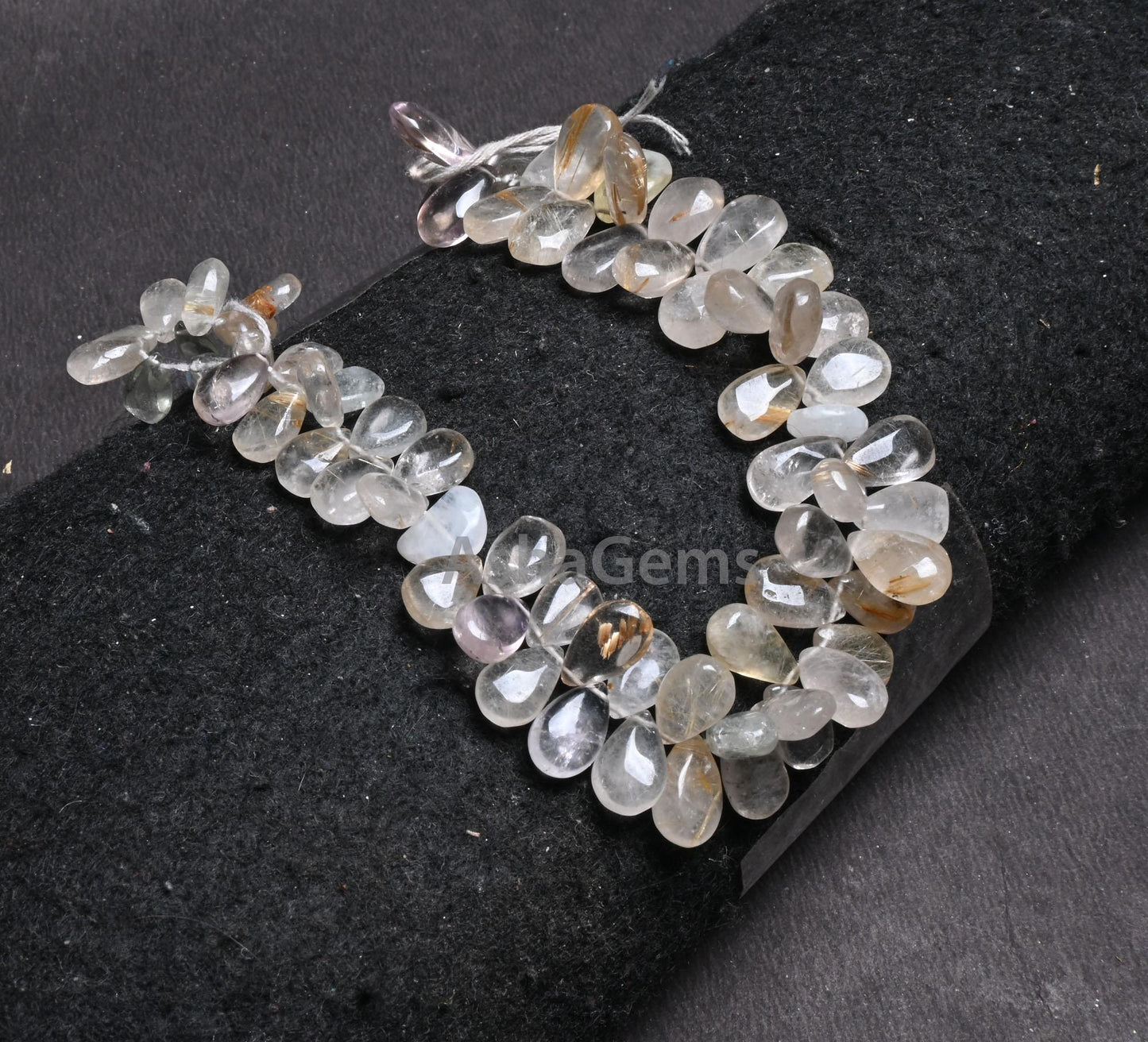 Rutile Quartz Smooth Pears Shape Gemstone Loose Beads,6x10-9x14 mm Natural Rutile Quartz Handmade Teardrop Side Drill Beads Jewelry Craft 9"
