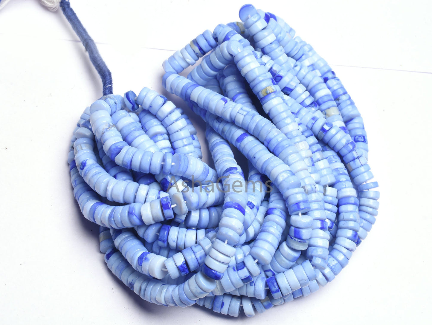 Shaded Blue Opal Smooth Heishi Tyre Beads, 8 mm Opal Beads, 8/16" Strand AAA Blue Opal Plain Handmade Tyre Gemstone Beads For Jewelry Crafts