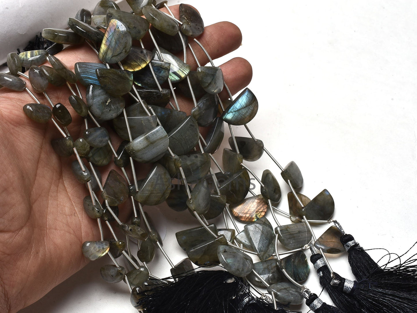 Natural Labradorite smooth Fancy Shape Beads,8"Strand Multi Flash labradorite plain Handmade D Shape Bead, Black Rainbow Half Moon Bead SALE