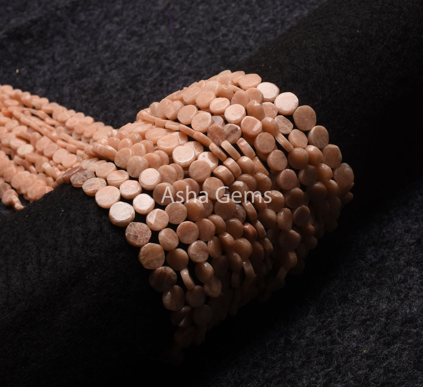 7 mm Fine Peach Moonstone Smooth Flat Coin Beads,13"Strand Moonstone Straight Drill Uneven Shape Coin Handmade Gemstone Bead, Pink Moonstone