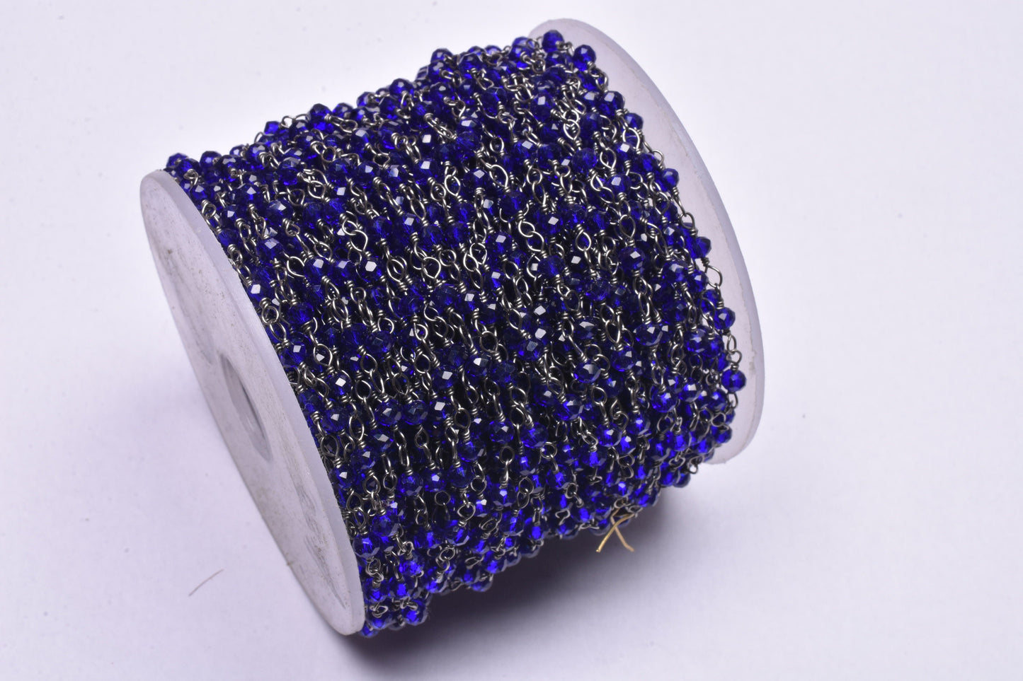 Royal Blue Quartz Hydro Faceted Beads Chain 1-50 Feet Black Metal Plated Wire Chain, 3-3.5 mm Gunmetal Jewelry Making Rosary Chain