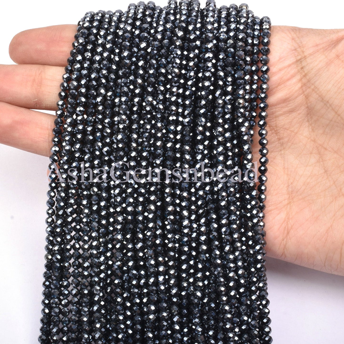 3.2 mm AAA Black Spinel Silver Coated Faceted Rondelle Shape Beads,13" Strand Black Spinel Beads, Natural Spinel Machine Cut Gemstone Beads