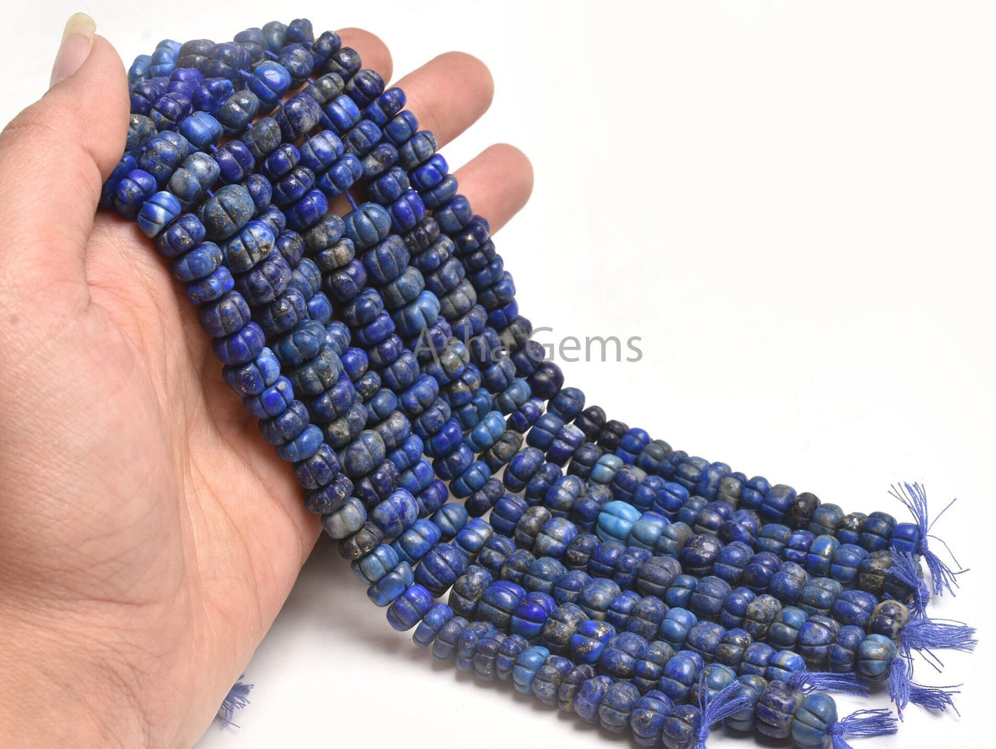 Natural Lapis Lazuli Carved Watermelon Beads, Blue lapis Carve Pumpkin Beads Handmade Gemstone Carving Beads, Lapis Beads Jewelry Craft SALE