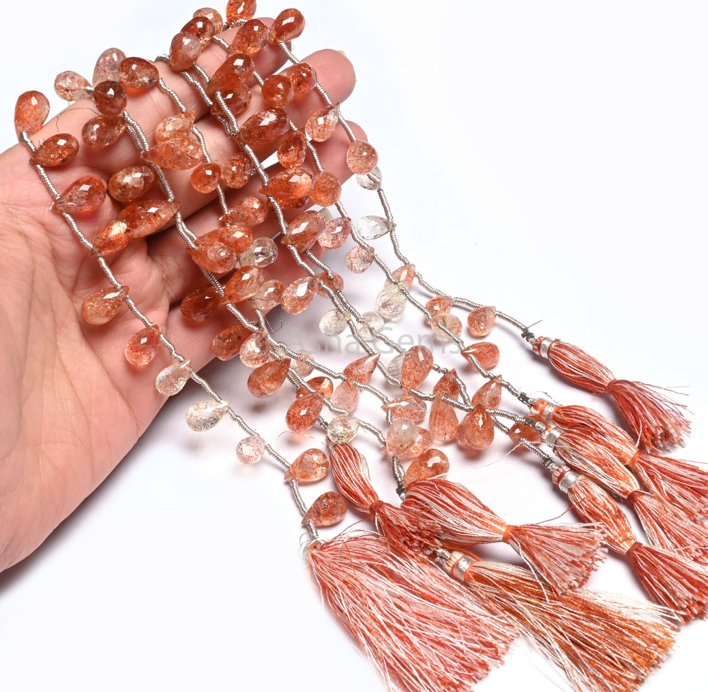 AAA Quality Natural Sunstone Faceted Drop Shape Beads, Shaded Red Orange Sunstone Teardrop Briolette Side Drill Sunstone Bead Jewelry Crafts
