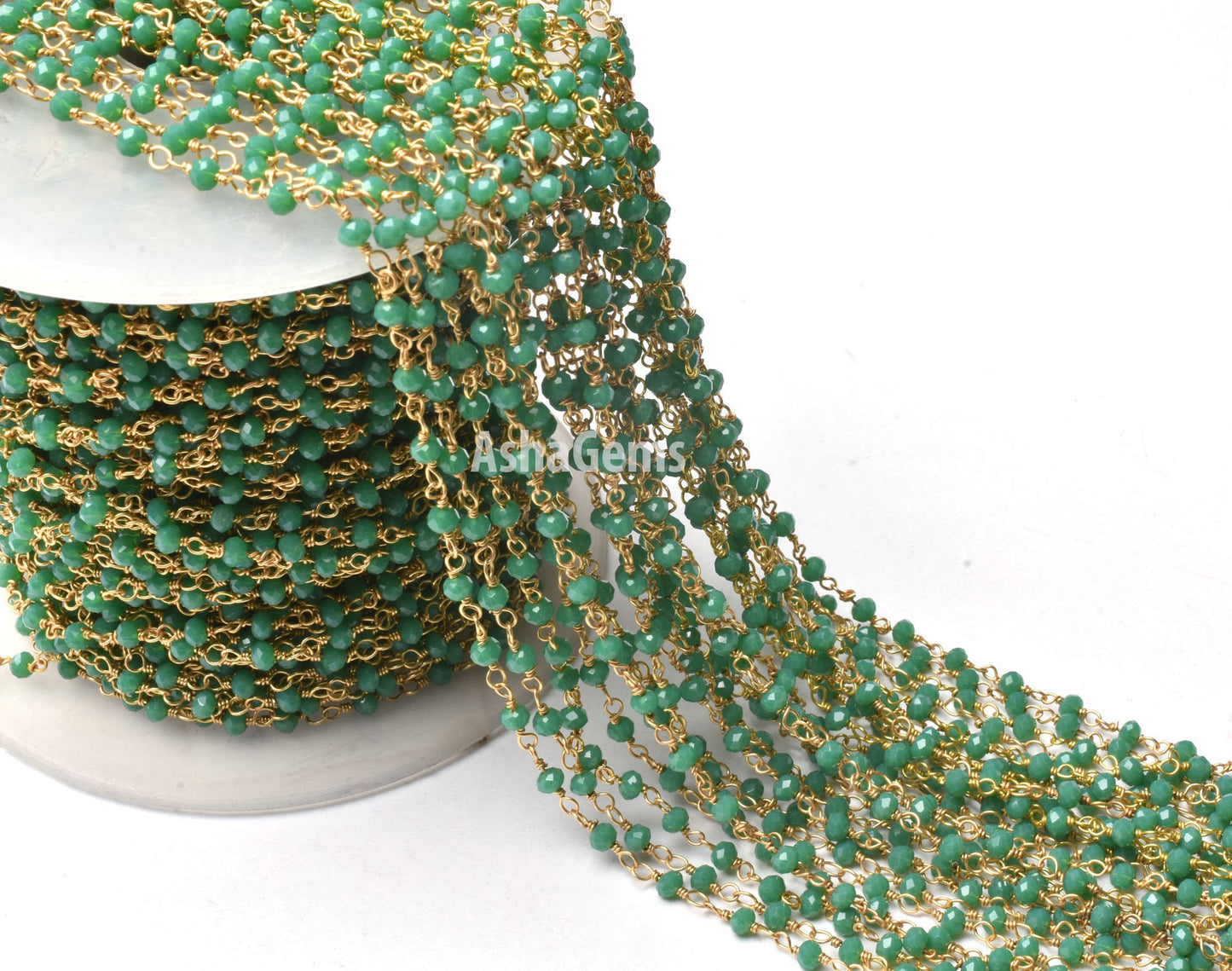 Beautiful Green Quartz Hydro Faceted Rondelle Beaded 3-3.5 mm Rosary Chain Gold Plated Roll Wire Wrap jewelry Making Craft Beads Chains SALE