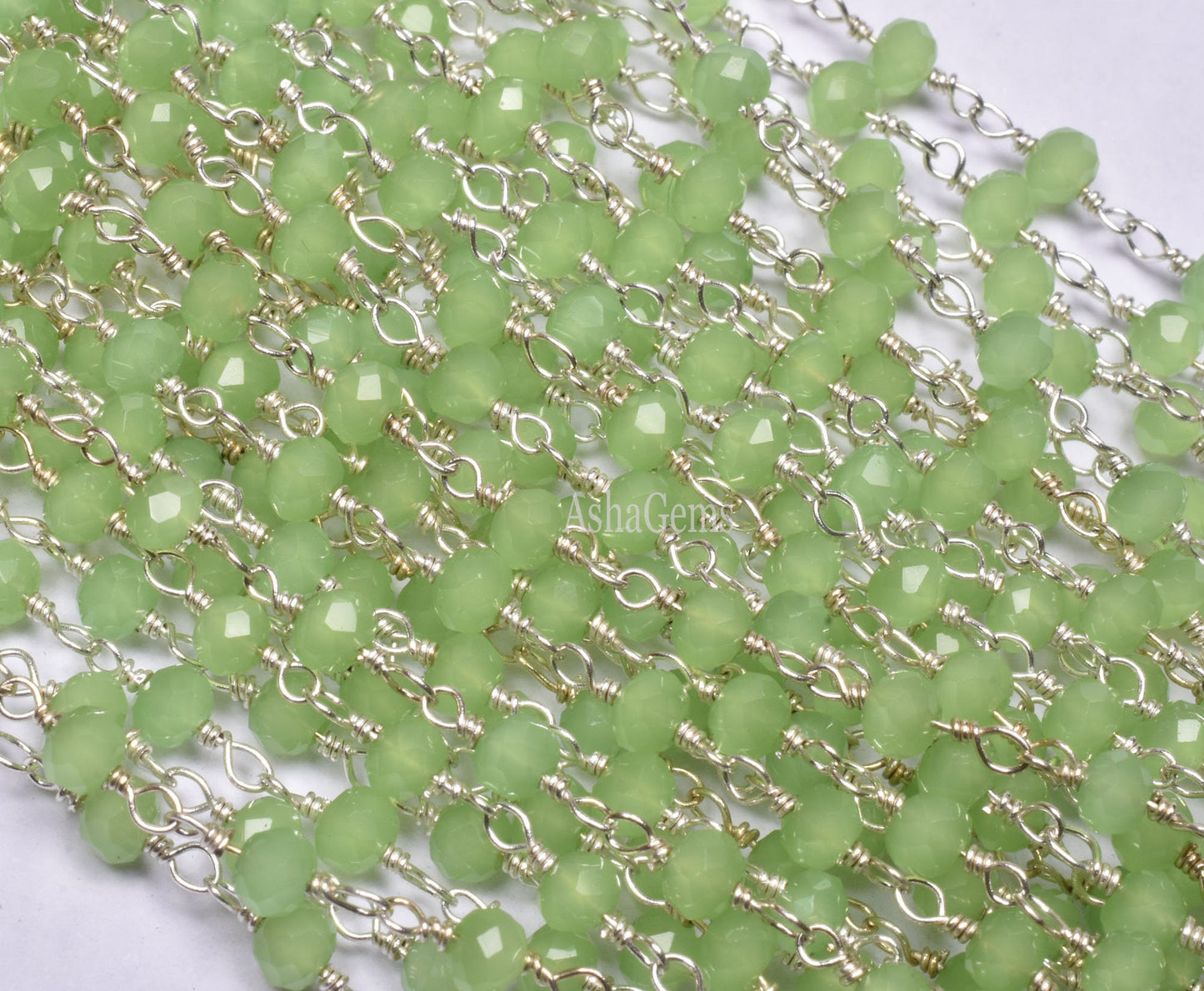 3,5,10,25 Ft,Aqua Quartz Rondelle Faceted Hydro Beaded Rosary Chain,Silver Plated Wire,Jewelery Making,Finding, Size 3-3.5 mm,Bulk Roll Wire